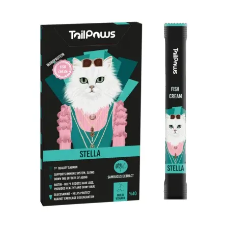 Gustare pentru pisici Tail Paws Stella Crema cu somon vitamine 5 buc pachet