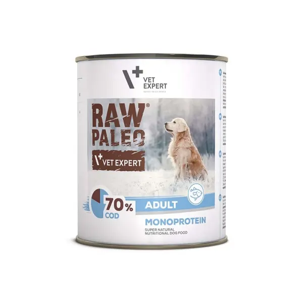 Hrana umeda pentru caini, adult, RAW PALEO, cod, Pachet 5 X 800 g