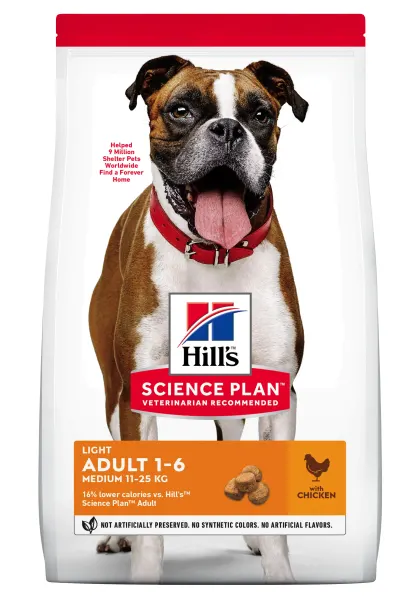 Hrana uscata caini, Hill's Science Plan Canine Adult Light Medium Chicken, 14 kg