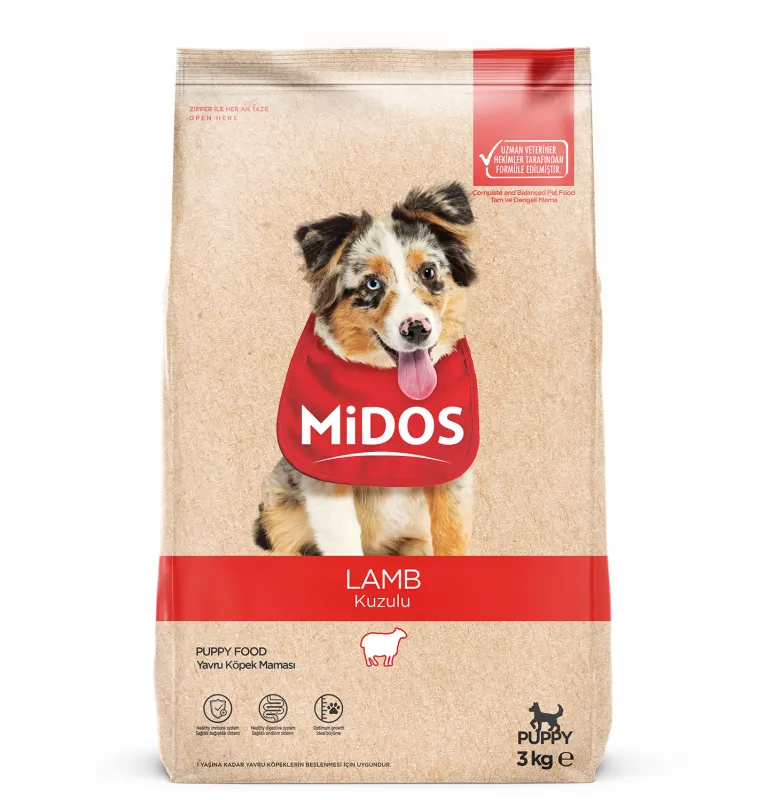 Hrană uscată pentru câine, Junior, Midos, Miel, 3kg Engros