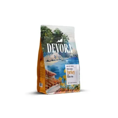 Hrana uscata pisici, Devora Cat Sterilized Grain Free, Curcan & Peste Marin, 400 g