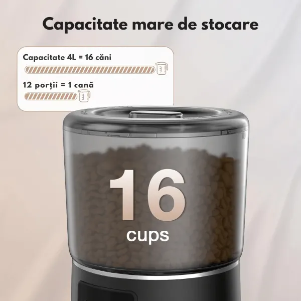 Hranitor Automat Inteligent pentru Animale 4L, Dasbo®, Control prin Aplicatie, WiFi, Inregistrare Audio, Functie Dozator