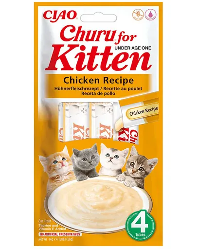 INABA Churu Kitten Chicken 4x14 g snack cremos pentru pisoi, cu pui
