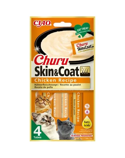 INABA Churu Skin&amp;Coat 4x14g cu pui pentru pisici
