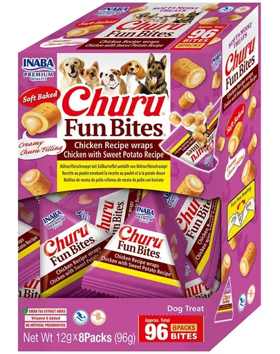 INABA Dog Churu Fun Bites Chicken with Sweet Potato 8x12g recompense cu pui si cartofi dulci pentru caini