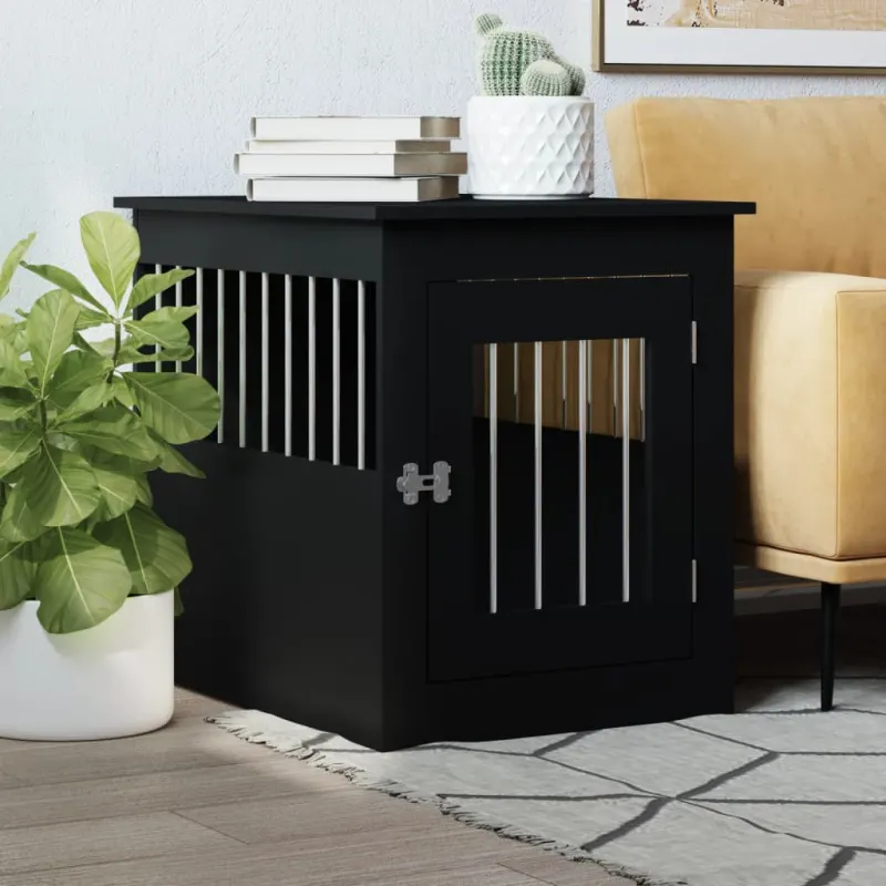 Lada pentru caini, negru, 55x75x65 cm, lemn compozit