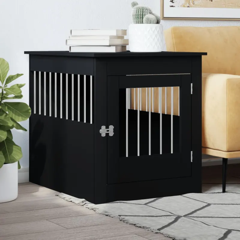 Lada pentru caini, negru, 64,5x80x71 cm, lemn compozit
