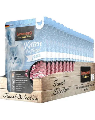 LEONARDO Finest Selection Kitten hrana pisoi 16x85 g cu pasare de curte