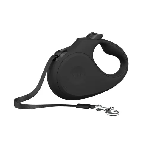 Lesa retractabila pentru caini, neagra, lungime 3 m, pentru caini cu greutate de pana la 12 kg, cu maner ergonomic si sistem de prindere carabina din otel inoxidabil