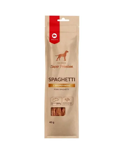 MACED Super Premium Spagetti Recompense caini, sub forma de spaghete, cu porc 40 g