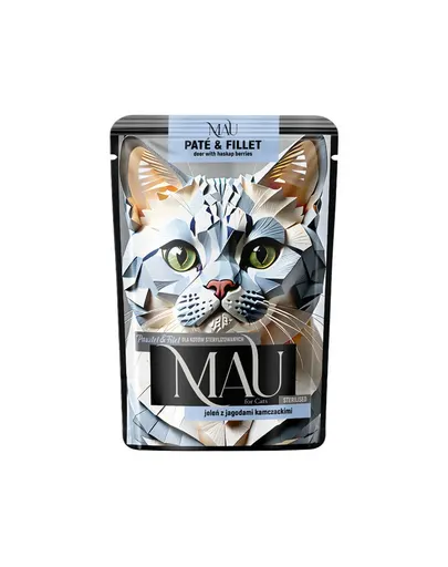MAU Pate &amp; Filet plic hrană pisici sterilizate, cu cerb și haskap 85 g