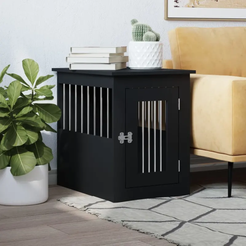 Mobilier tip lada pentru caini negru 45x62x59 cm lemn prelucrat
