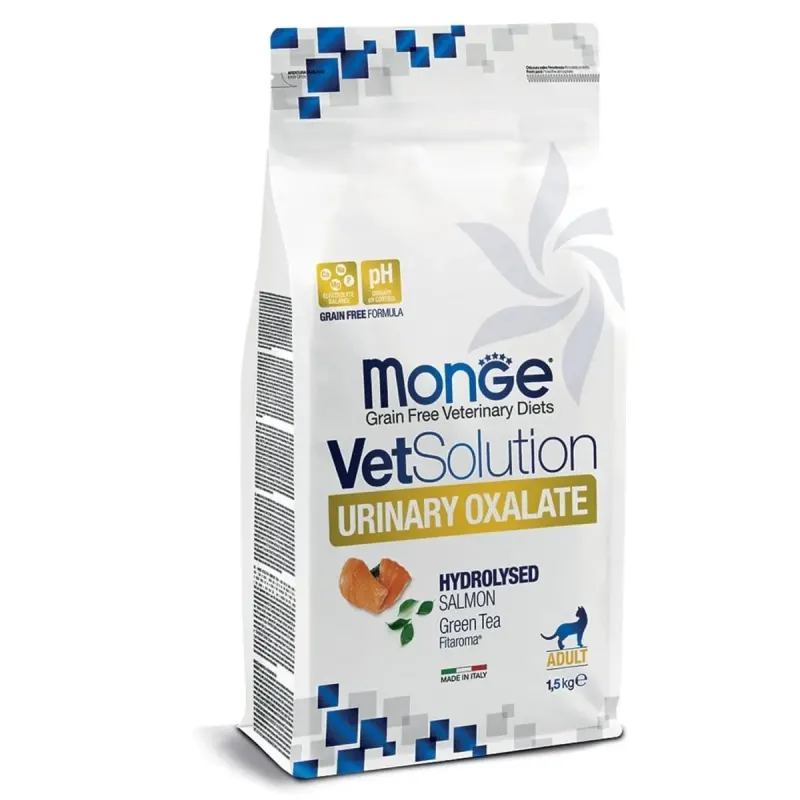 MONGE VETSOLUTION Urinary Oxalate, Somon, dietă veterinară, hrană uscată fără cereale pisici, sistem urinar, 1.5kg