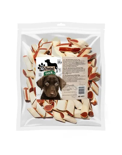 MR. PRETZEL Penne cu rață gustare pentru câini 500 g
