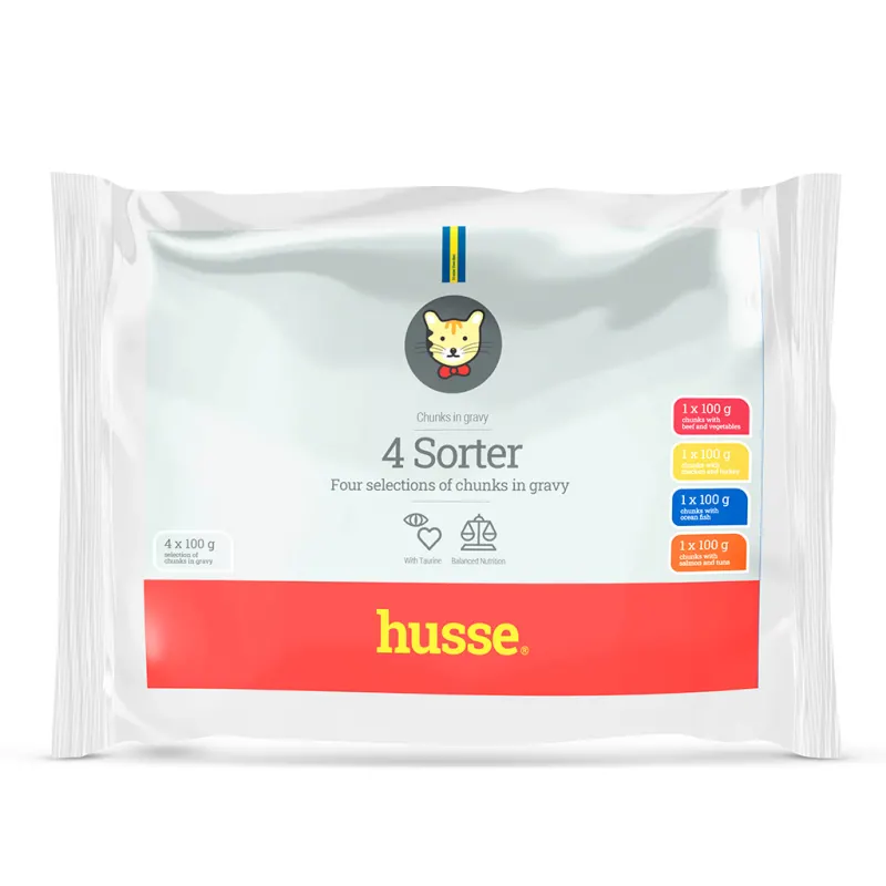 MULTIPACK, 4 SORTIMENTE | Hrană umedă pentru pisici cu adaos de taurină