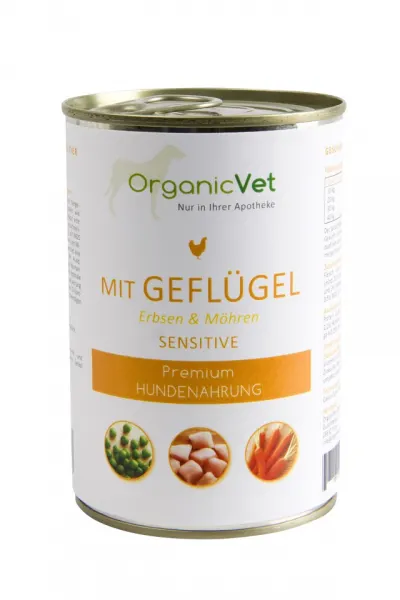 OrganicVet Sensitive - Pasari de curte, mazare si morcov - 400g