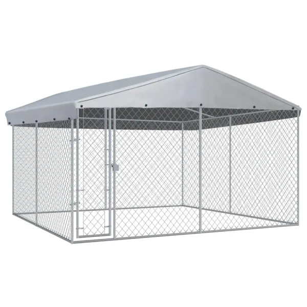 Gossi padoc de exterior cu acoperis pentru caini, 382x382x225 cm