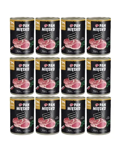 PAN MIĘSKO Carne de porc cu miel hrană umedă pentru câini 12x400 g