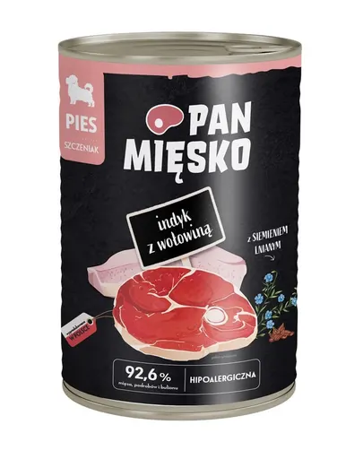 PAN MIĘSKO Curcan cu vită hrană umedă pentru căței 400 g