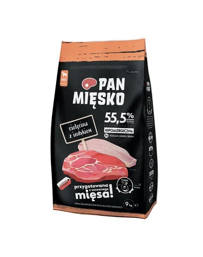 PAN MIĘSKO hrana caini cu vitel si curcan M 9 kg