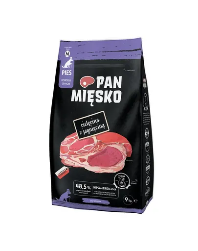 PAN MIĘSKO Vițel cu miel pentru câini seniori M 9 kg