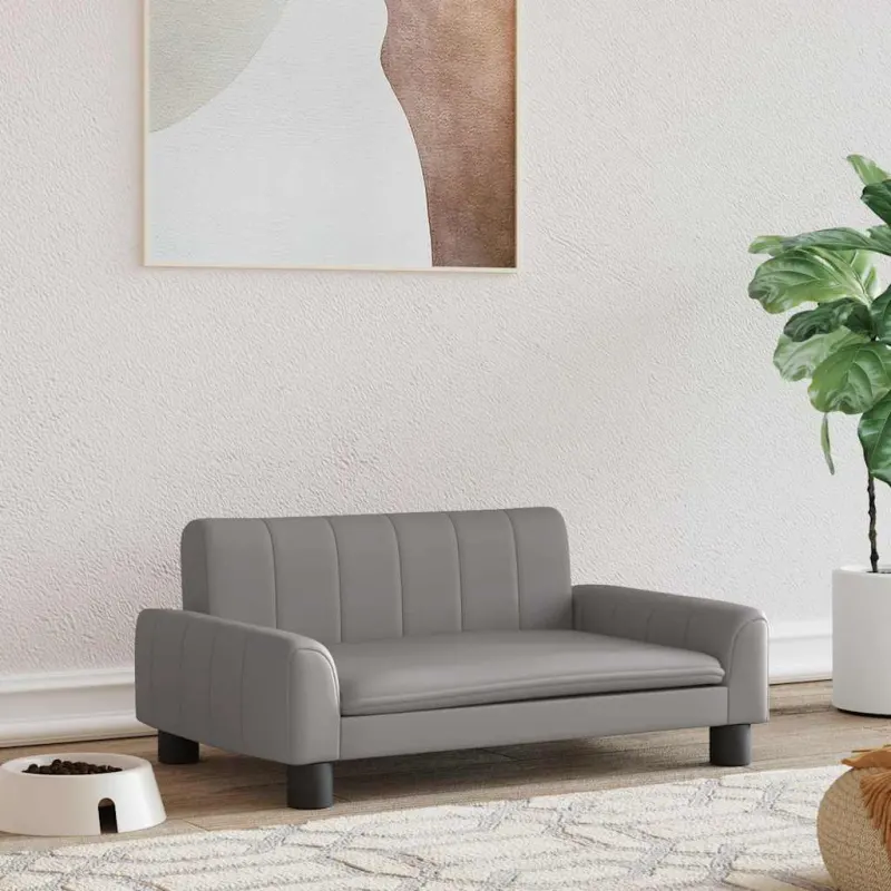 Pat de caini, gri, 70x45x30 cm, piele ecologica