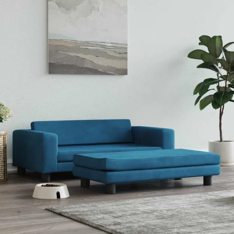 Pat pentru caini cu extensie, albastru, 100x50x30 cm, catifea
