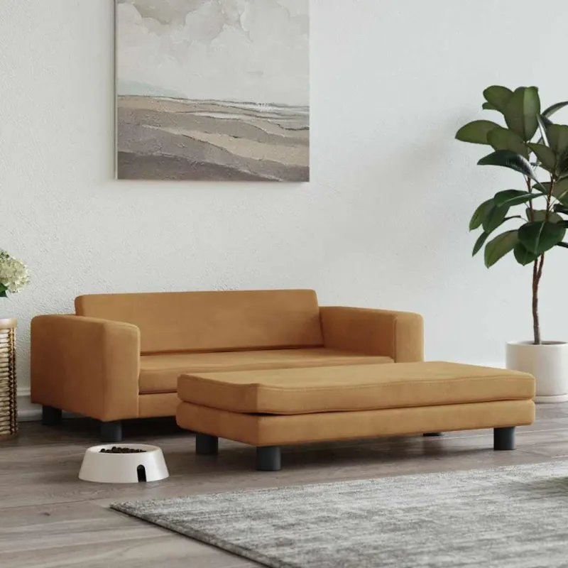 Pat pentru caini cu extensie, maro, 100x50x30 cm, catifea