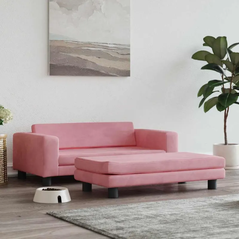 Pat pentru caini cu extensie, roz, 100x50x30 cm, catifea