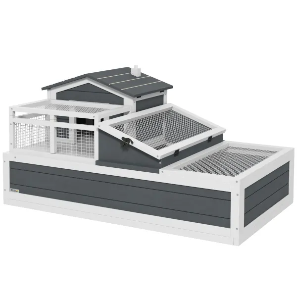 PawHut Casă pentru țestoase, 2 nivele, pentru interior și exterior, balcon, lemn de brad, gri | Aosom Romania