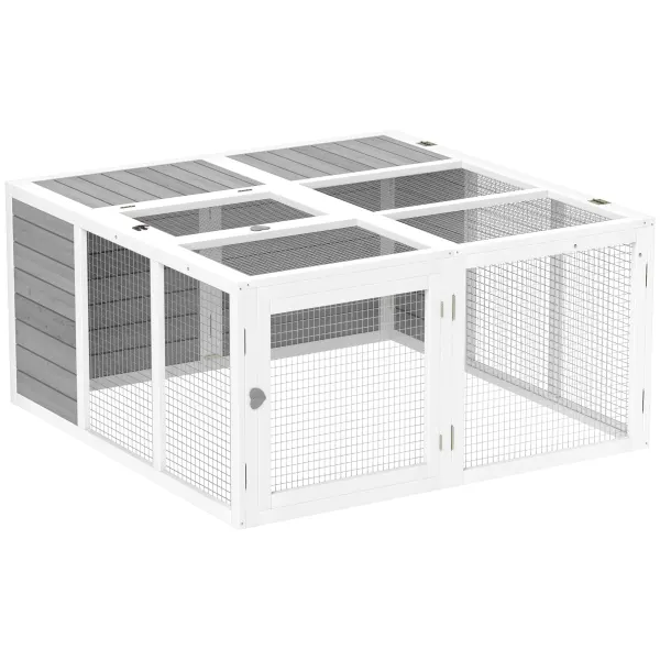 PawHut Cușcă exterioară pentru animale mici, cușcă pentru iepuri, construcție din lemn, pliabilă, pentru interior și exterior, Gri deschis | Aosom Romania
