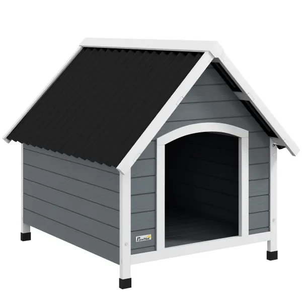 PawHut Cușcă pentru Câini, Casă din Lemn pentru Câini cu Podea Detașabilă, Adăpost pentru Animale de Companie cu Lemn Anticoroziv,  84x99x87 cm, Gri