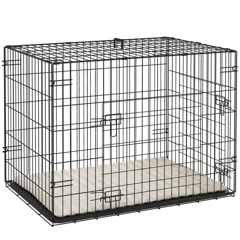 PawHut Cușcă pentru câini cușcă de transport pentru câini pliabilă cu 2 uși tavă detașabilă pernă lavabilă 76 x 53 x 60 cm negru | Aosom Romania