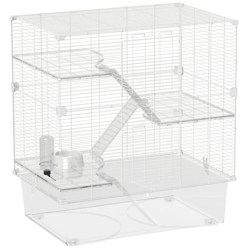 PawHut Cușcă pentru Rozătoare cu Multe Niveluri și Accesorii Incluse, 73x47x80 cm, Alb | Aosom Romania