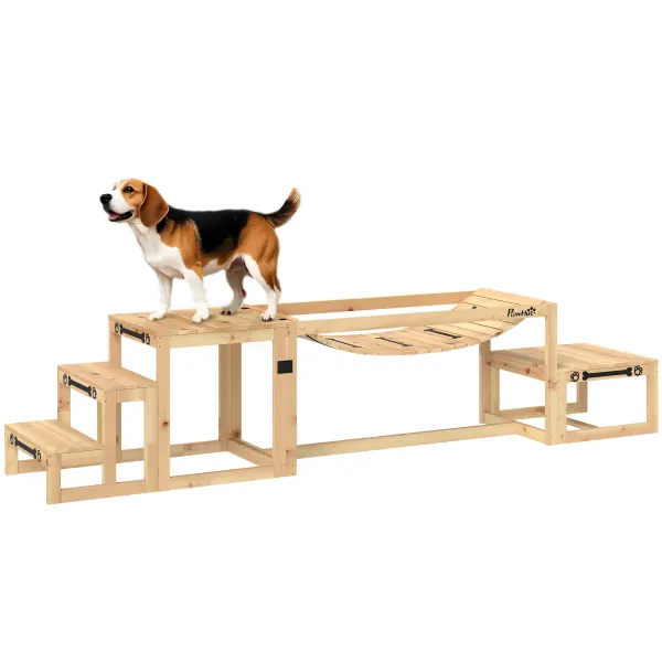 PawHut Set de agilitate pentru câini, construcție de antrenament pentru câini cu pod, scară, platformă din lemn de brad, pentru câini mari până la 40 kg | Aosom Romania