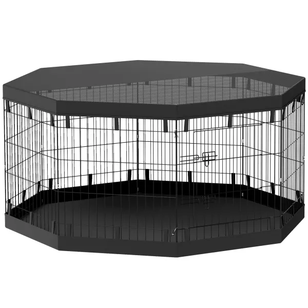 PawHut Tarc pentru căței, înălțime 76 cm/cca. 2,5 m², 8 panouri, prelată de podea, prelată de acoperiș combinată | Aosom Romania