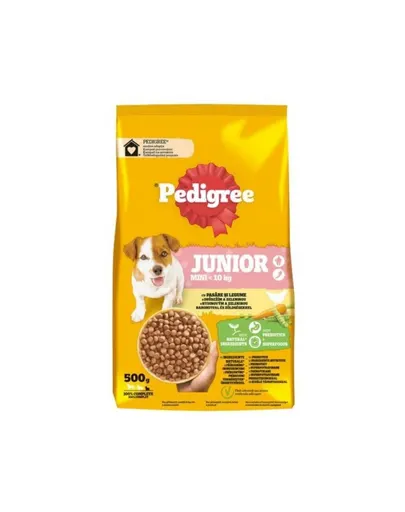 PEDIGREE Junior Mini 500 g hrană căței rase mici, pui și legume