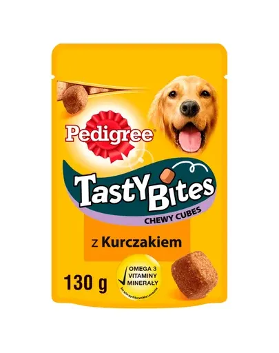 PEDIGREE Tasty Bites Chewy Cubes Recompense cu pui, pentru caini 130 g