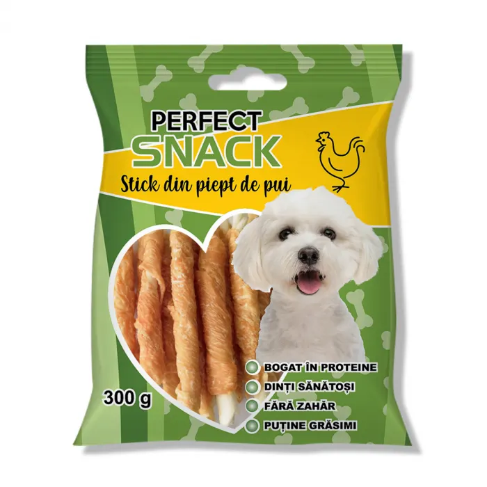 Perfect Snack, recompense delicioase pentru caini, Stick din piept de pui 300 g