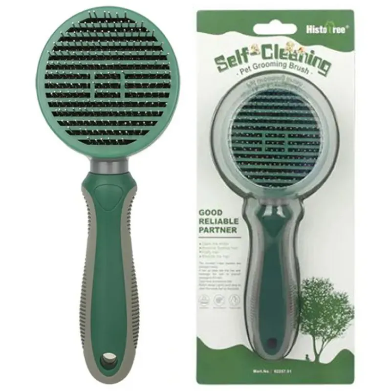 Perie Auto-Curatare pentru Animale, Ace inclinate 135°, Buton Self-cleaning, Verde Engros