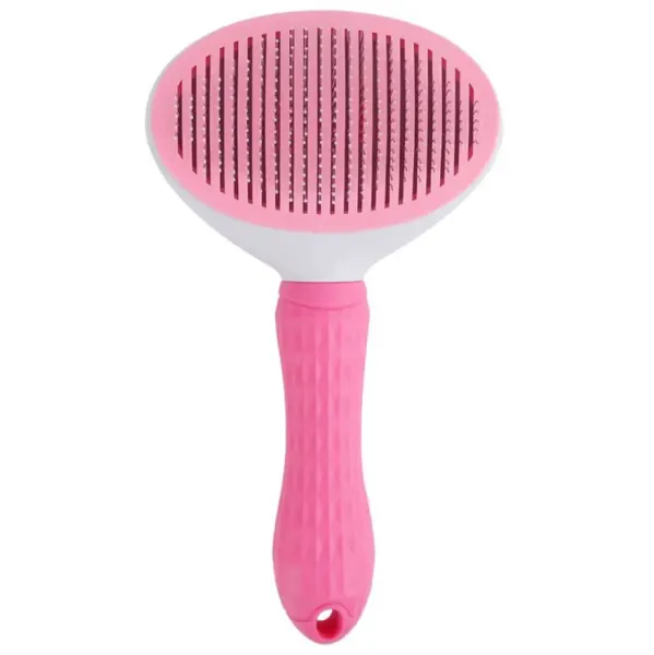 Perie pentru Animale, Buton Auto-curatare, Maner ergonomic, Ace inclinate 150°, Roz Engros