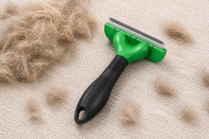 Perie profesională deShedding L, pentru câini de talie mare (23-41 kg) cu păr lung, verde