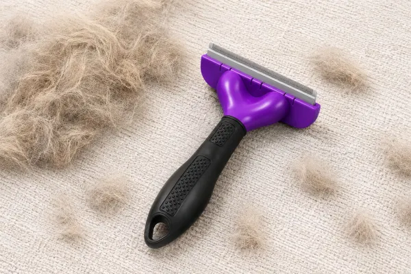 Perie profesională deShedding L, pentru câini de talie mare (23-41 kg) cu păr lung, mov