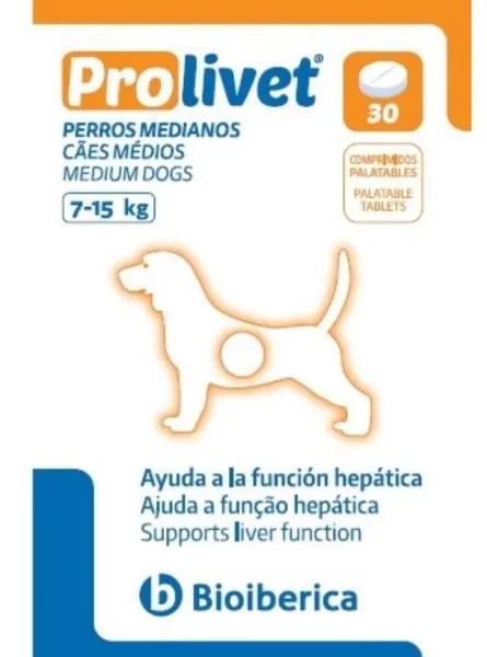 Prolivet, supliment nutritional pentru sustinerea functiei hepatice la caini de talie medie (7-15 kg), 30 tablete