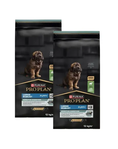 PURINA PRO PLAN Large Robust Puppy Sensitive Digestion 2x12 kg hrană uscată pentru căței de talie mare cu digestie sensibilă, bogată în miel
