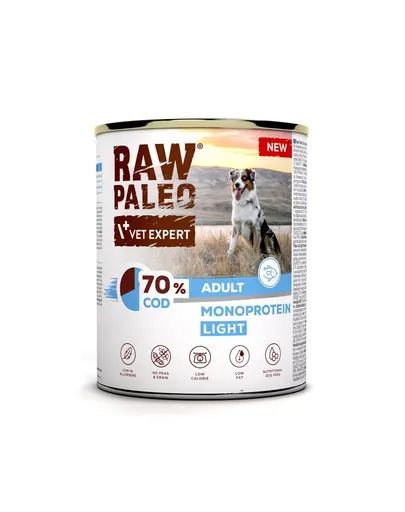 RAW PALEO Light Cod Hrană umedă monoproteică cu cod pentru câini adulți 800 g
