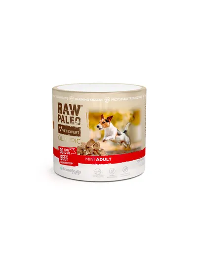 RAW PALEO Olympic Beef Mini recompensă hipoalergenică de antrenament pentru câini mici, cu vită 90 g