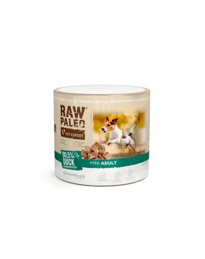 RAW PALEO Olympic Duck Mini recompensă hipoalergenică de antrenament pentru câini mici, cu rață 90 g