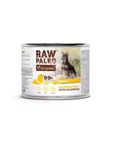 RAW PALEO Turkey&Cod Adult 200g conserva hrana caine, curcan si cod