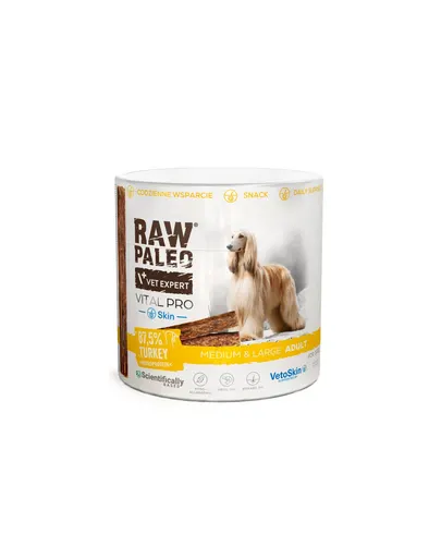 RAW PALEO Vital Pro Skin &amp; Coat Turkey Medium Large 100 g recompensă pentru piele și blană la câini medii și mari, curcan